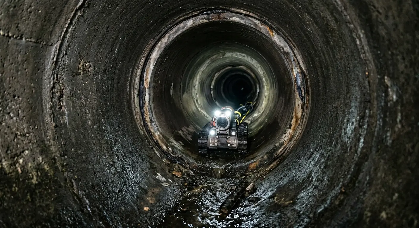 Robotic sewer camera inspecting pipe interior for Sewer Line Cleaning in White Marsh